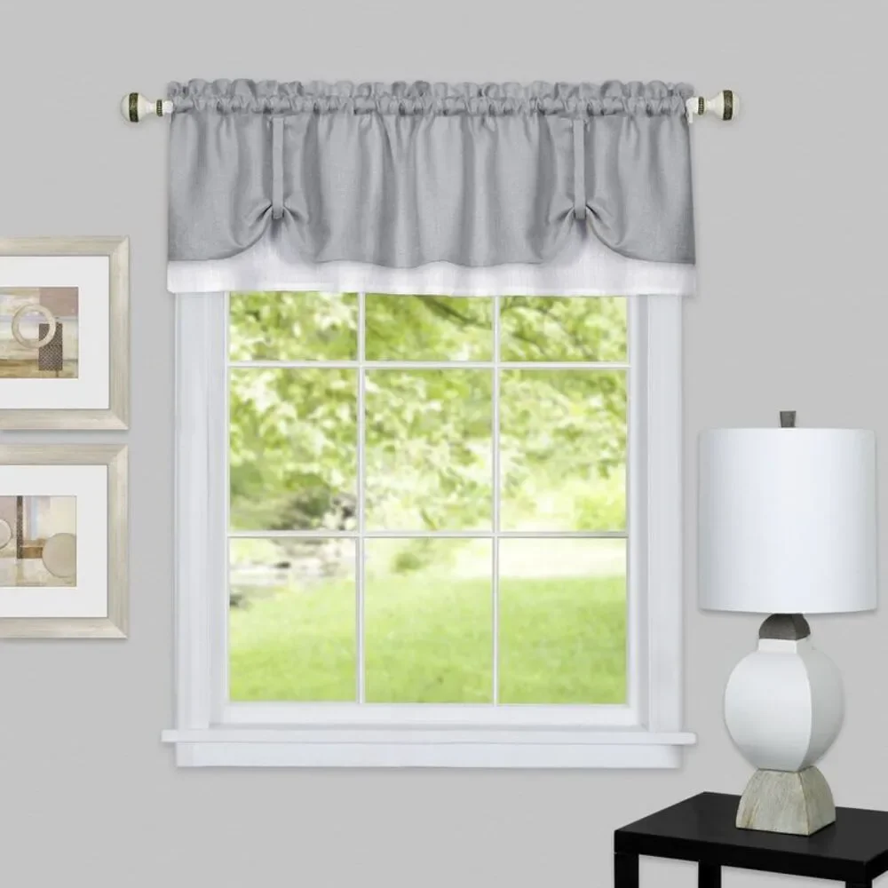 Woven Trends Two-Tone Window Curtain Tier Pair & Valance Set, Double Layer Small